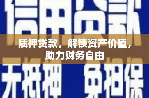 普兰质押贷款，解锁资产价值，助力财务自由